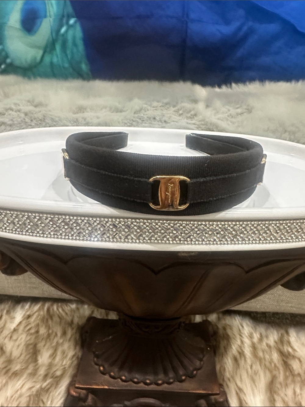 SALVATORE FERRAGAMO Black Fabric Headband with Gold Gancini Accents W/ FERRAGAMO - Picture 7 of 7